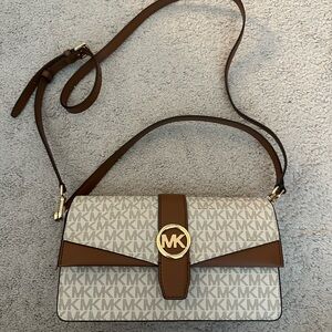 Michael Kors Tan and Cream Logo Crossbody Bag